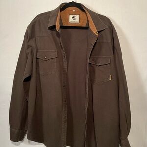 Men's Brown Shirt Jacket with Corduroy Collar
